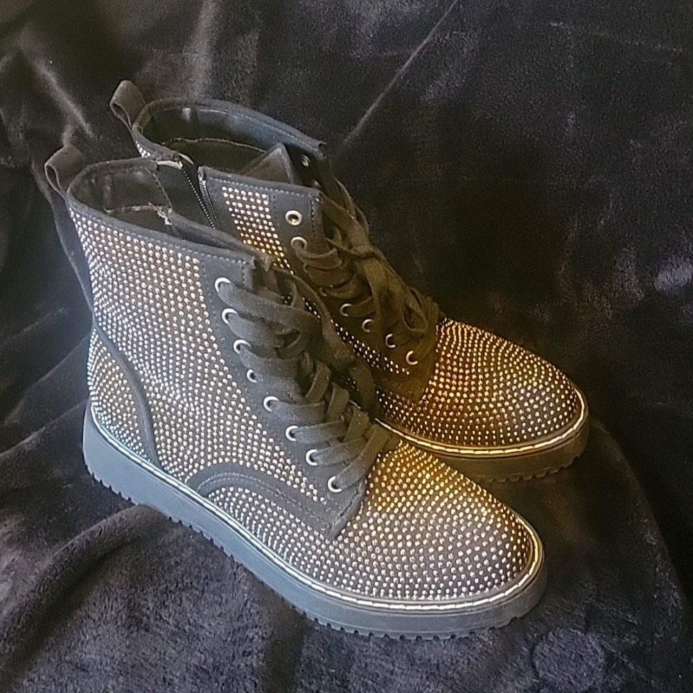Metal studded combat boots